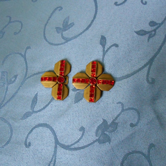 Vintage Art Deco Czech Belt Buckle gold tone & red